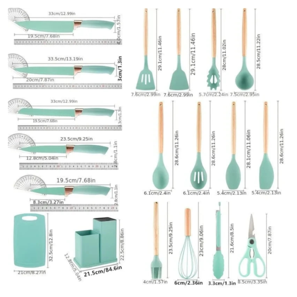 19 Pieces Silicone Kitchen Utensils & Knife Set